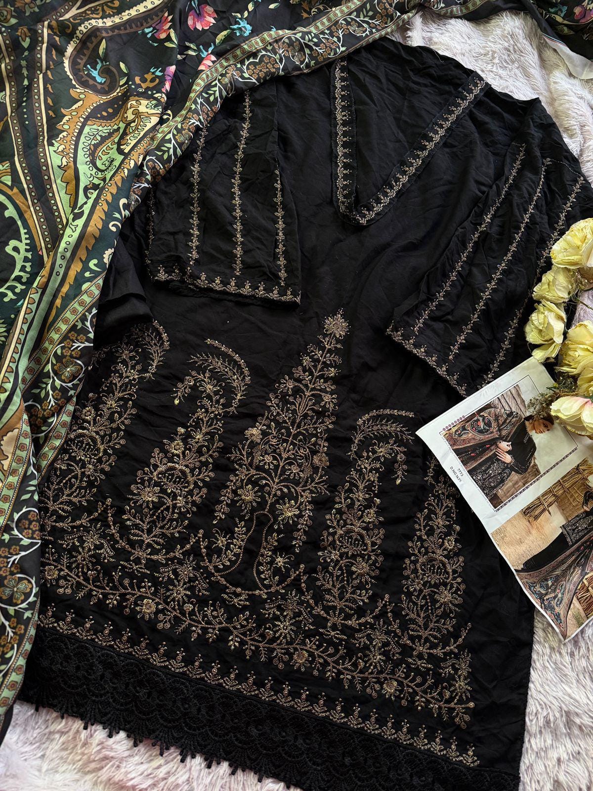 Black Cotton Pakistani Suit with Short Top - Image 3