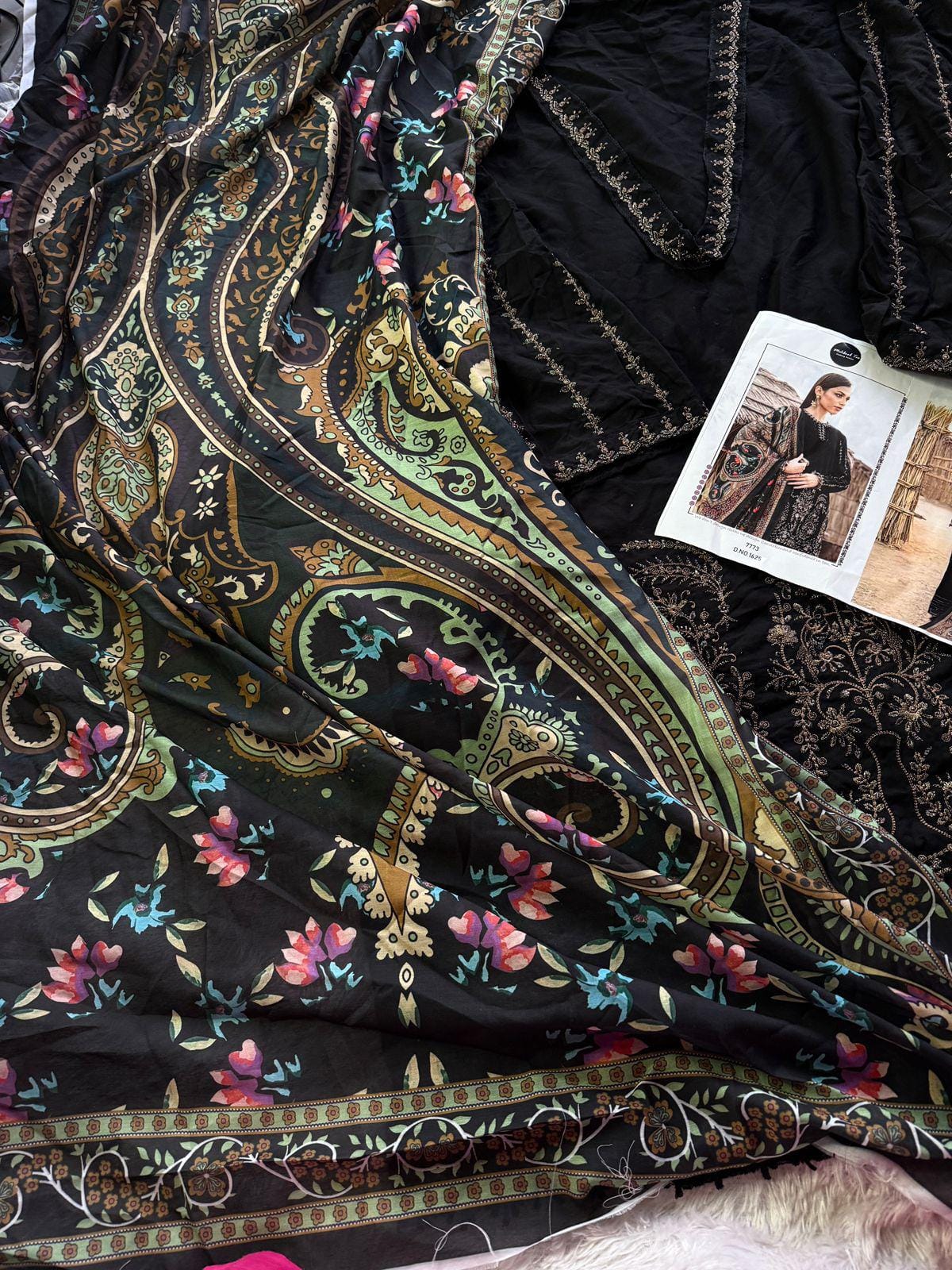 Black Cotton Pakistani Suit with Short Top - Image 2