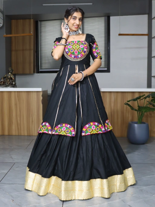 Black Navratri Chaniya Choli with Mirror and Gamthi Work