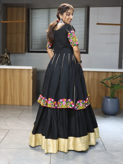 Black Navratri Chaniya Choli with Mirror and Gamthi Work