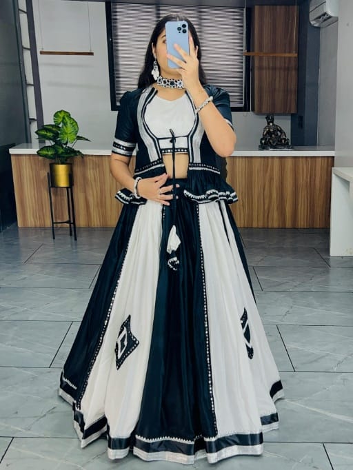 Designer Black And White Cotton Chaniya Choli