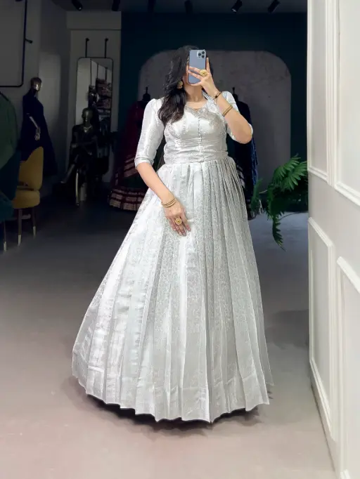 Designer Kanjivaram Silk Gown for Party - Image 3