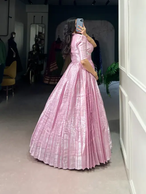 Designer Kanjivaram Silk Gown for Party - Image 2