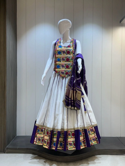 Khadi Cotton Chaniya Choli With Long Gamthi Blouse For Navratri