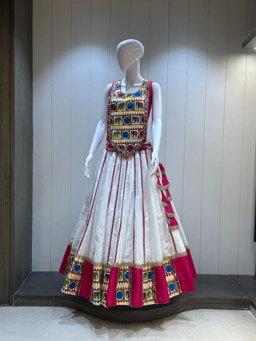 Khadi Cotton Chaniya Choli With Long Gamthi Blouse For Navratri
