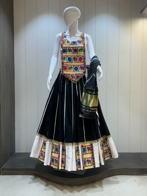 Khadi Cotton Chaniya Choli With Long Gamthi Blouse For Navratri