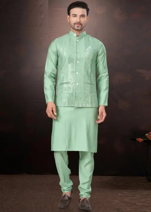 Wedding Wear Kurta With Nehru Jacket For Mens