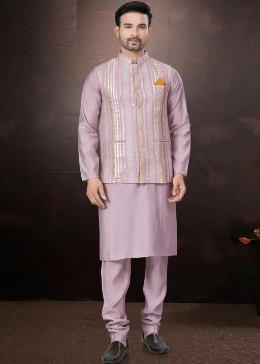 Wedding Wear Kurta With Nehru Jacket For Mens