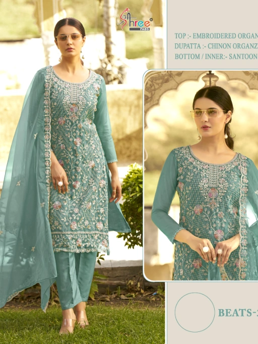 Pastel Color Organza Pakistani Suit with Beads Work
