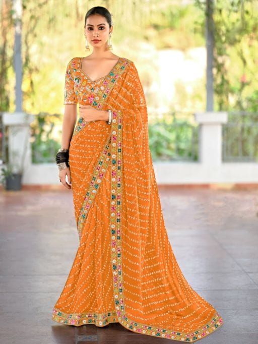 Pastel Color Saree with Multi-Color Embroidery Blouse - Image 8