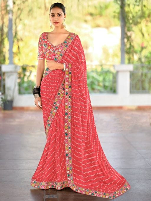 Pastel Color Saree with Multi-Color Embroidery Blouse - Image 9