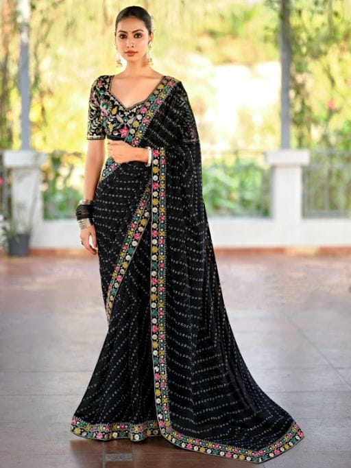 Pastel Color Saree with Multi-Color Embroidery Blouse