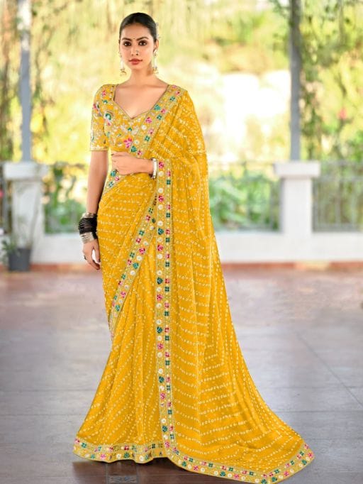 Pastel Color Saree with Multi-Color Embroidery Blouse - Image 2