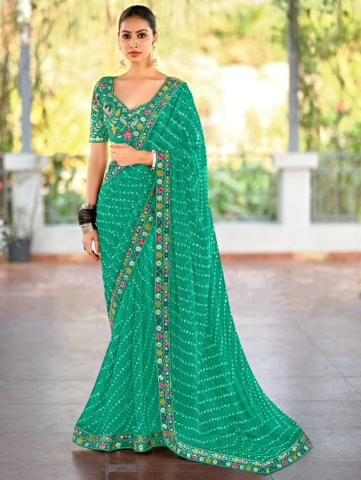 Pastel Color Saree with Multi-Color Embroidery Blouse - Image 3