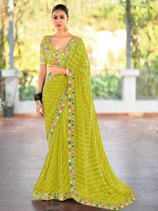Pastel Color Saree with Multi-Color Embroidery Blouse - Image 4