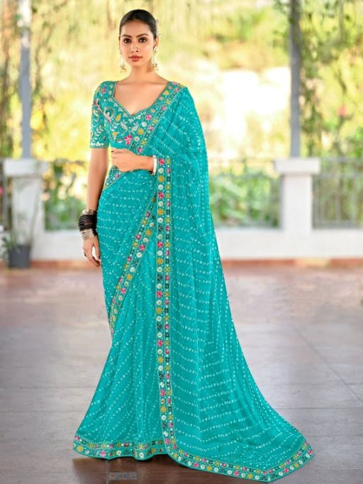 Pastel Color Saree with Multi-Color Embroidery Blouse - Image 5