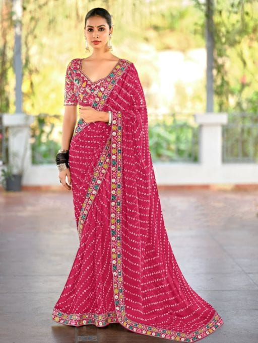 Pastel Color Saree with Multi-Color Embroidery Blouse - Image 6