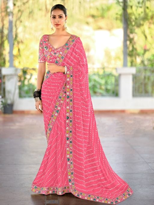 Pastel Color Saree with Multi-Color Embroidery Blouse - Image 7