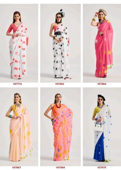 Polka Dots Printed Saree with Latkans