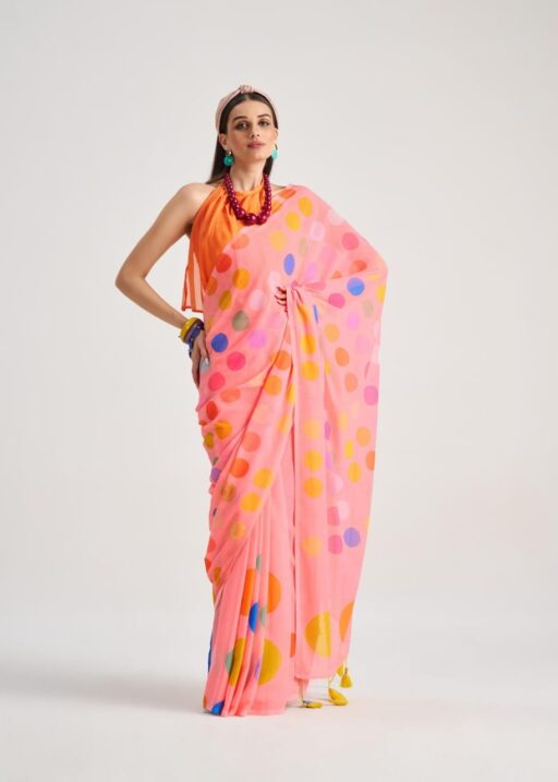 Polka Dots Printed Saree with Latkans
