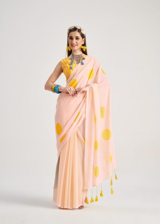 Polka Dots Printed Saree with Latkans