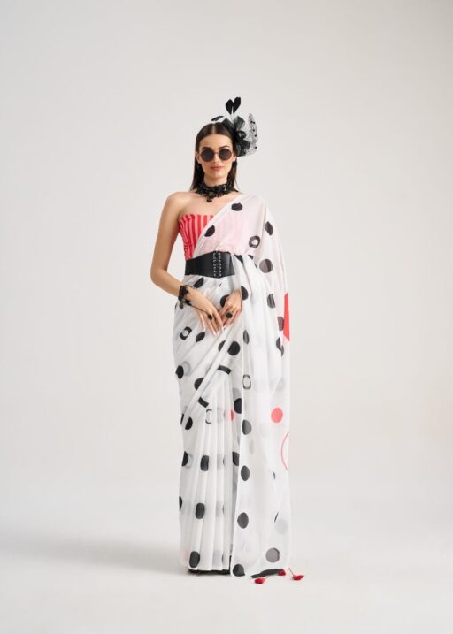 Polka Dots Printed Saree with Latkans