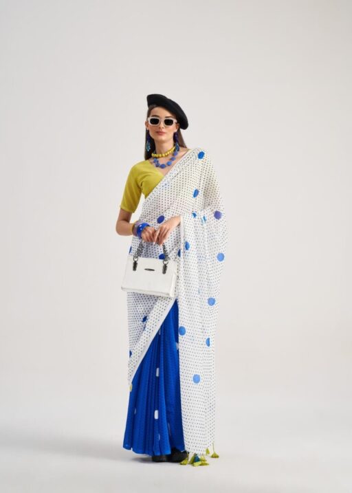 Polka Dots Printed Saree with Latkans