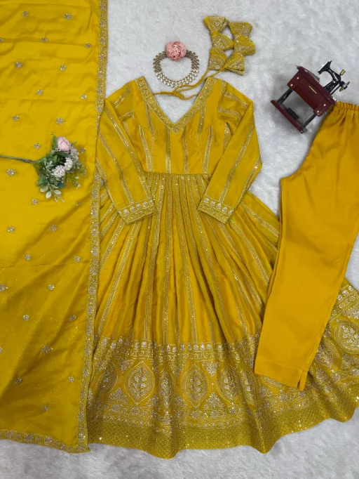 Readymade Yellow Anarkali Suit for Haldi Function - Image 15