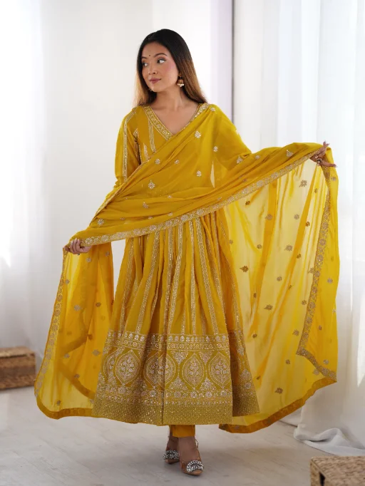 Readymade Yellow Anarkali Suit for Haldi Function - Image 9