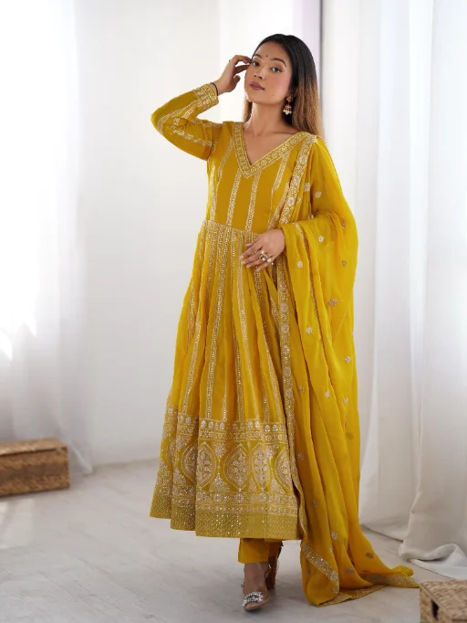 Readymade Yellow Anarkali Suit for Haldi Function - Image 11