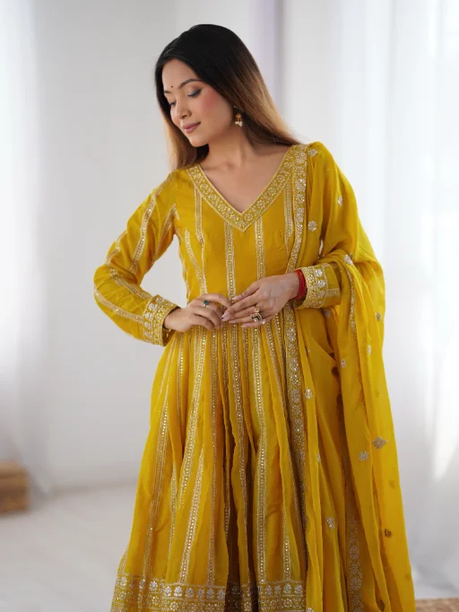 Readymade Yellow Anarkali Suit for Haldi Function - Image 12