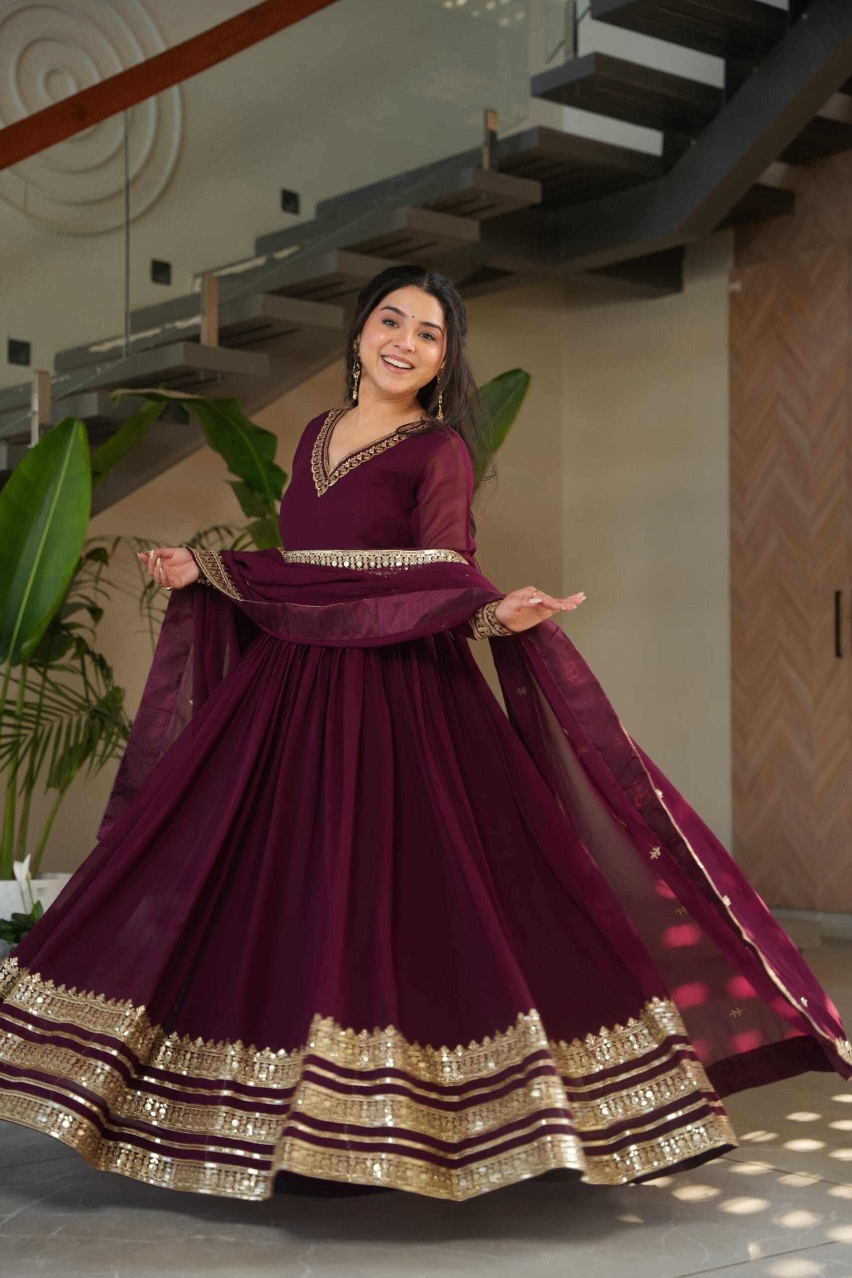 Readymade Beautiful Maroon Gown with Dupatta - Image 7