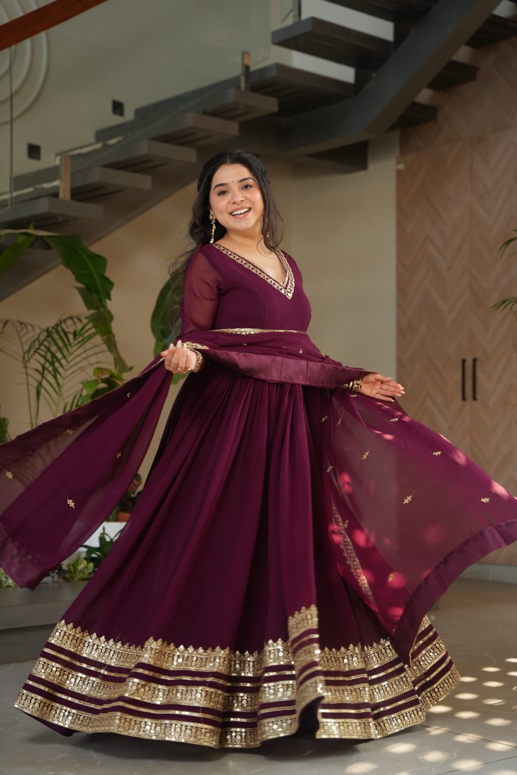 Readymade Beautiful Maroon Gown with Dupatta - Image 4