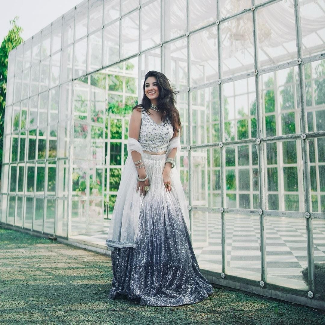 White and Purple Shaded Georgette Full Sequin Lehenga Choli - Image 2
