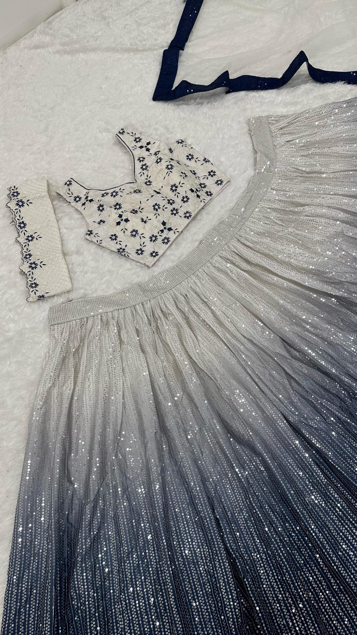 White and Purple Shaded Georgette Full Sequin Lehenga Choli - Image 3