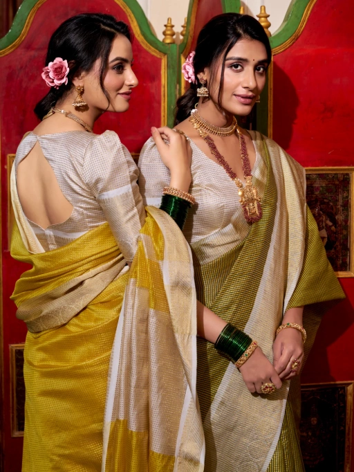 Designer Jacquard Chex Saree for Women - Image 2