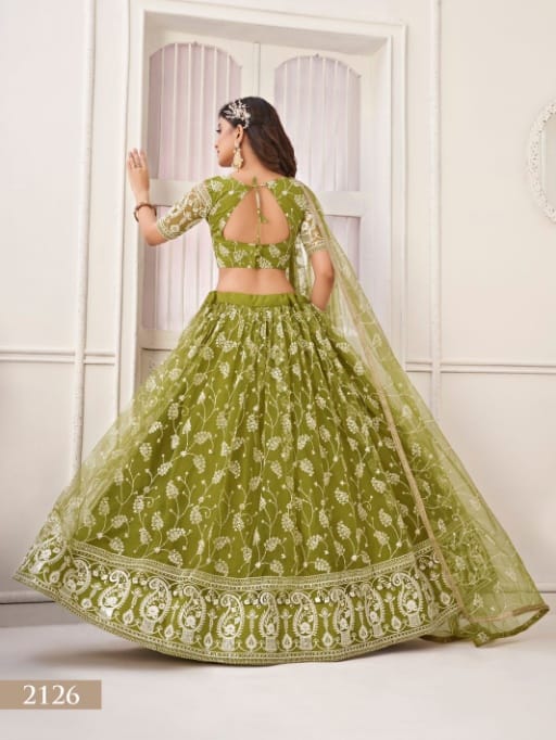 Embellished Green Wedding Wear Net Lehenga Choli