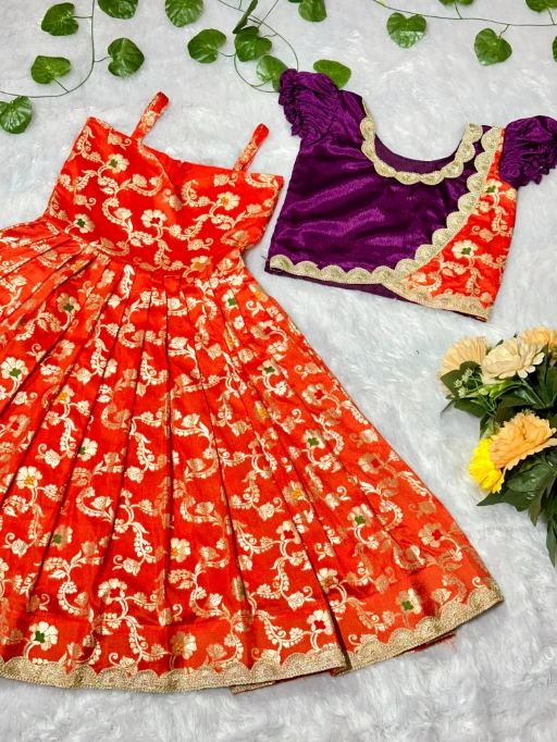 Festive Wear Kids Silk Gown with Coat