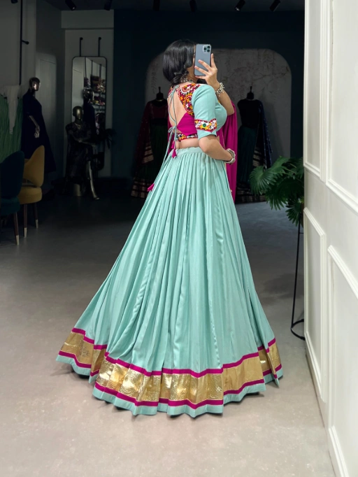 Firozi Color Katchi Work Navratri Chaniya Choli