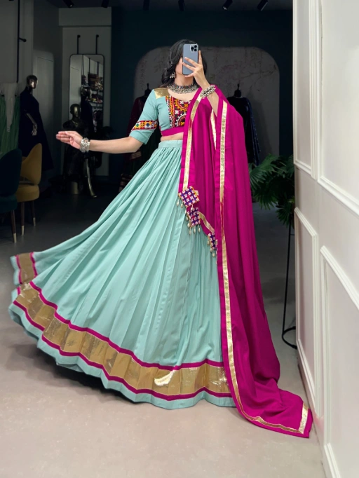 Firozi Color Katchi Work Navratri Chaniya Choli