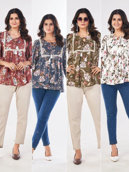 Floral Printed Short Tunic Tops