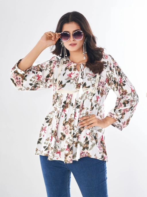 Floral Printed Short Tunic Tops