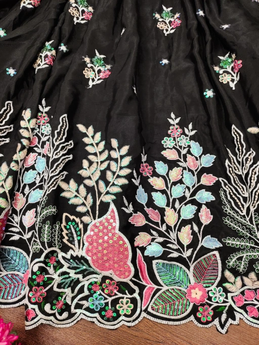 Pure Black Lehenga Choli with Multi Color Embroidery - Image 2