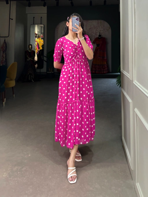 Shop Stylish Pink Color Polka Dots Frock