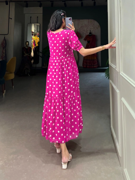 Shop Stylish Pink Color Polka Dots Frock