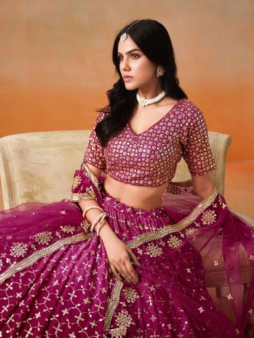 Stylish Functional Wear Red and Pink Padded Lehenga Choli