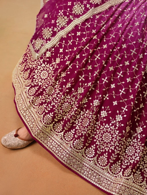 Stylish Functional Wear Red and Pink Padded Lehenga Choli - Image 2
