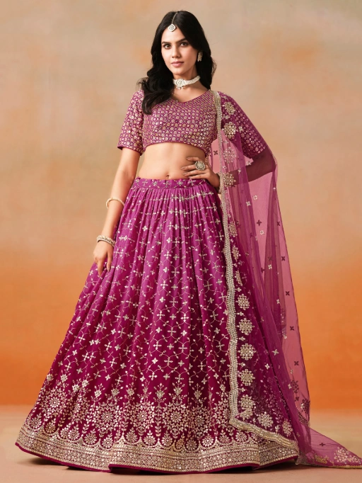 Stylish Functional Wear Red and Pink Padded Lehenga Choli