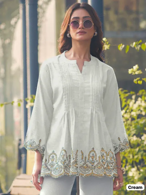Trending Short length Kurti with Embroidery Work
