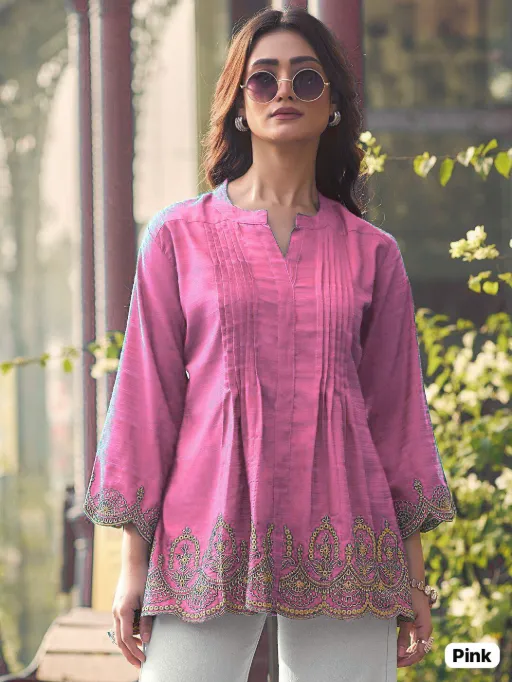 Trending Short length Kurti with Embroidery Work